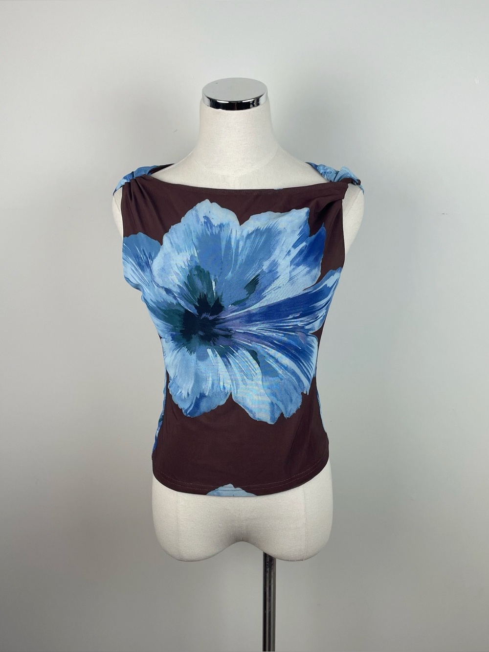 Thirty Thirty Blue Brown Floral Blouse Top Women Medium New